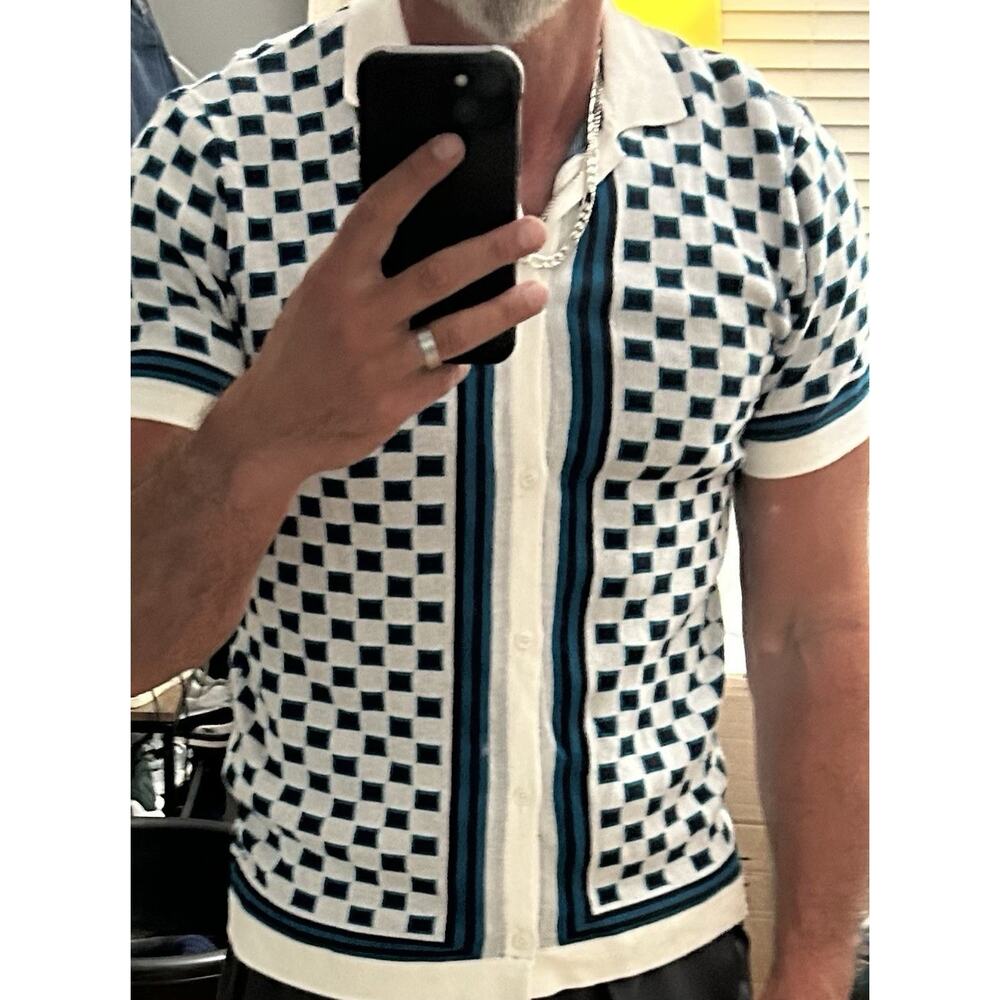 Express Men’s Button Up Short Sleeve Collared Knit Polo Shirt NWT $78 Large
